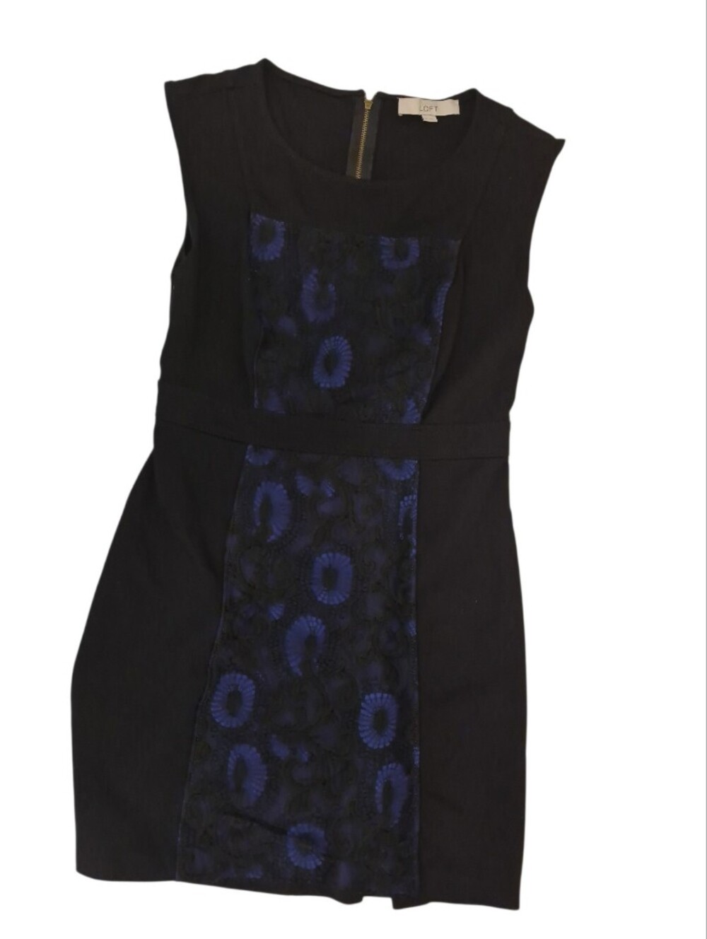 LOFT Black Pencil Skirt with Navy Floral Center Panel